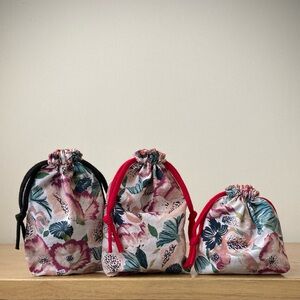 joodito floral drawstring bag set feminine cotton pink white gift pouch handmade